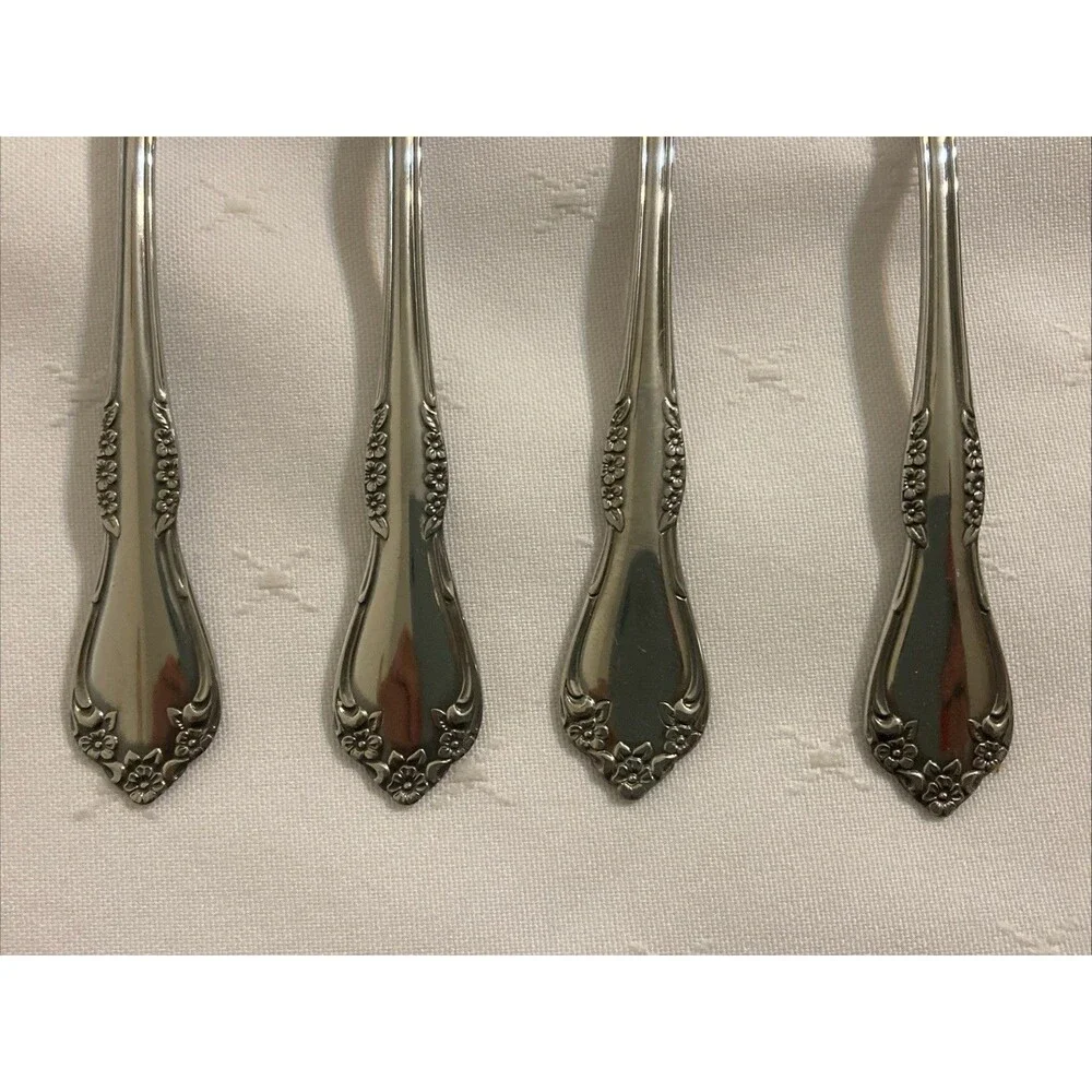 Oneida Wm. A. Rogers Mansfield Stainless Steel Flatware Lot of 4 Teaspoons